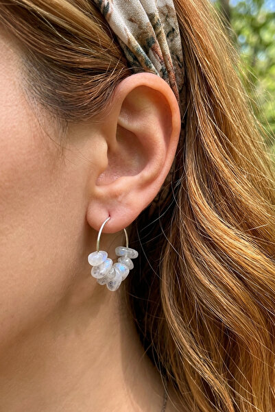 Taş Sandığı Labradorit Taşı Çelik Halka Küpe