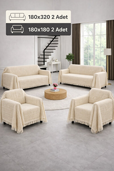 YAREN TEKSTİL Widores Çok Amaçlı Natural 4'lü Takım Koltuk Kanepe Çekyat Deko...