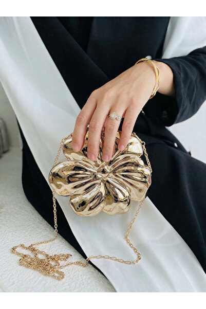 Çanta Trend Μεταλλική βραδινή τσάντα φόρεμα σε σχήμα λουλουδιού με μακριά αλυ...