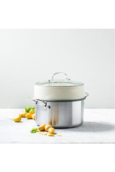 Greenpan Steamy Krem 24 cm Buharda Pişirici | 24 cm Tencerelerle Uyumlu | Üst...
