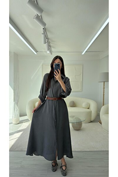 LUUNA STORE فستان قميص بحزام - أنثراسايت