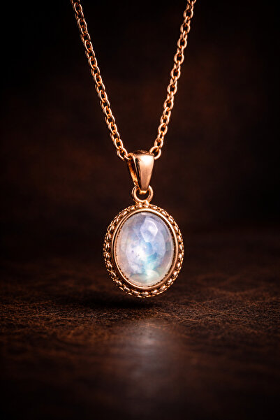 İyyaKee Kadın Bakır Kolye Doğal Beyaz Akik Taşlı Saf Bakır Zincir