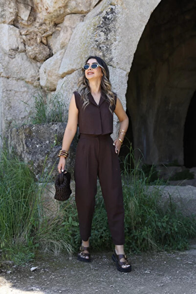 bytugcekaya Σετ λινό καρότο με πικρό καφέ γιλέκο