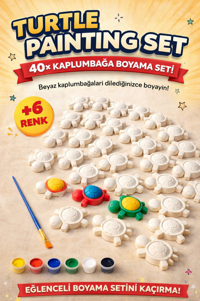 Misse 40 Adet (3D) Kaplumbağa Taş Boyama Figür Çocuk Gelişimi Boyama Etkinlik...