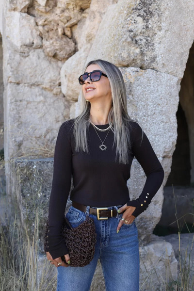 bytugcekaya Πουλόβερ με λαβή σε στάνταρ μέγεθος Bitter Brown