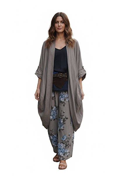 EREN STYLE Bohomiyan İtalyan Cepli Keten Kaftan & Kap (110.CM)