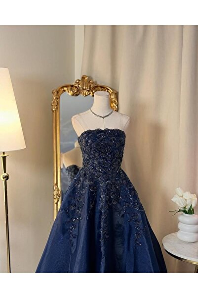 vanus fashion 6132- فستان سهرة كحلي باطلاة ساحرة