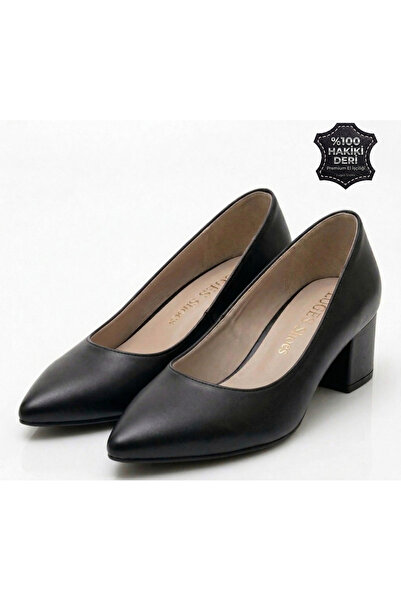 Luges Hakiki Deri 4cm Alçak Topuklu Sivri Burun Modern Hostes Ayakkabısı