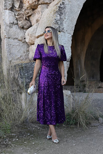 bytugcekaya Φόρεμα με μανίκια με παγιέτες μωβ