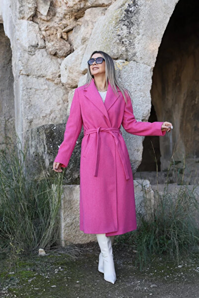 bytugcekaya Pembe Standart Beden Astarlı Kaşe Kaban