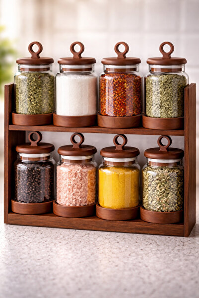 Paşabahçe 8'li 400ml Akasya Kapaklı Cam Saklama Kavanozu Seti - Baharatlık Ba...