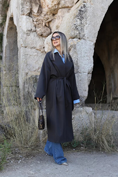 bytugcekaya Καφέ σκούρο μονόχρωμο παλτό με λεπτομέρεια με επένδυση σε στάνταρ...