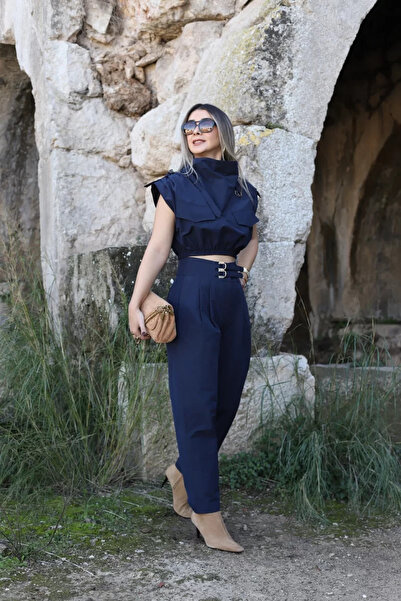 bytugcekaya Set bluză elastică cu detaliu cataramă, albastru marin