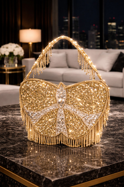 mothers dream حقيبة فاخرة مرصعة بالكريستال بنقشة الفراشة - مجموعة إصدار الألماس