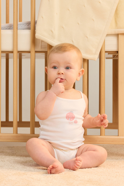 Minycenter Girl Ladybug Patterned Thread Straps 2-Piece Bodysuit Newborn-24 M...