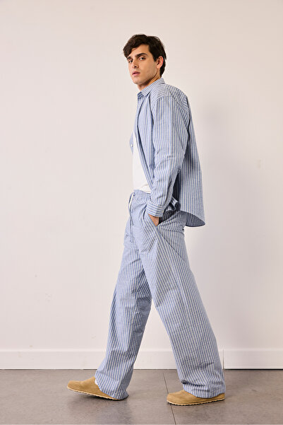 Beyyoglu Beli Kordonlu Çizgili Pantolon