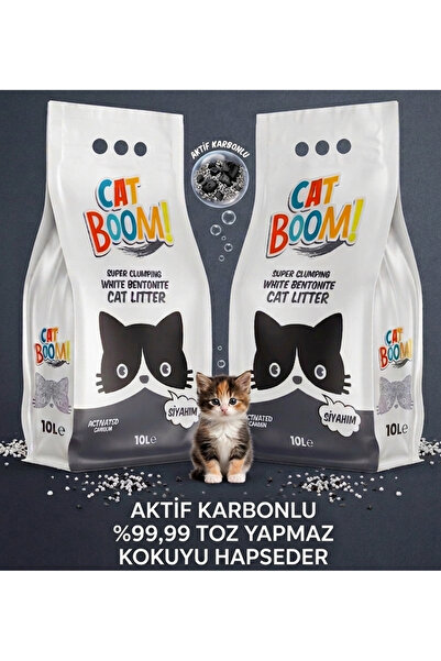 Cat Boom Aktif Karbonlu Topaklanan Kedi Kumu 10 Lt X 2 Adet