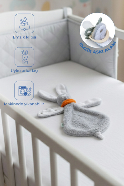 Babyjem رفيق النوم على شكل أرنب مع حزام معلق للثة باللون الرمادي