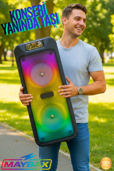 SOONBOX YÜKSEK BASS ÇİFT HOPARLÖR IŞIKLI MİKROFONLU PARTY KONFERANS BT/TF/USB...