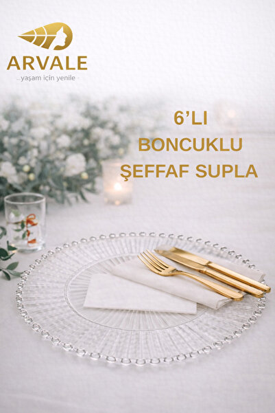 ARVALE Set de 6 plăci transparente cu mărgele – Aspect de sticlă, platou pent...