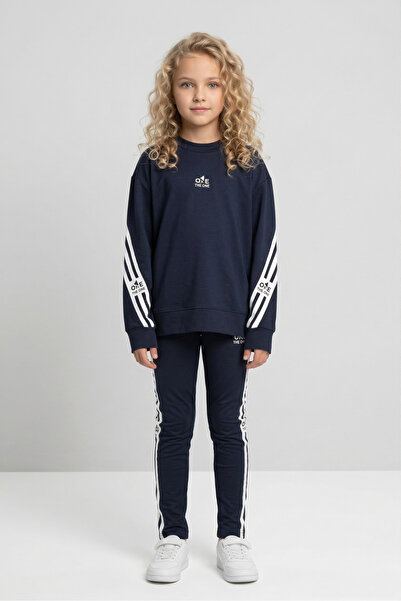 Black One Lányok csíkos, részletgazdag, laza pulóver és leggings sportkészlet...