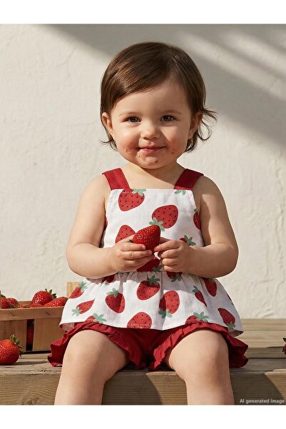 Civil Baby Çilek Empirme 6-18 Ay Takım - Ekru 18-24 Ay