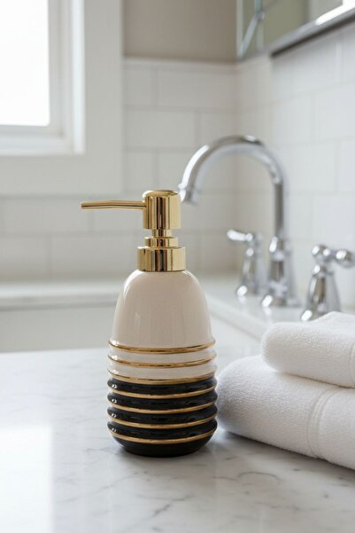 ARVALE Vena Gold Luxury Porcelain Liquid Soap Dispenser - Modern Bathroom and...