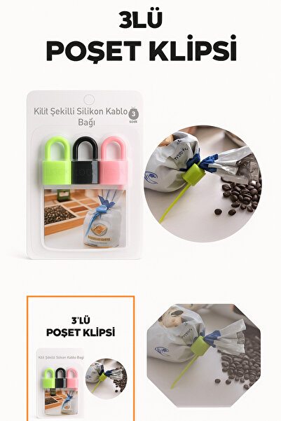 ARVALE Kilit Şeklinde 3'lü Poşet Klipsi