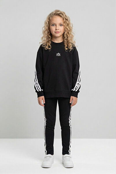 Black One Lányok csíkos, részletgazdag, laza pulóver és leggings sportkészlet...