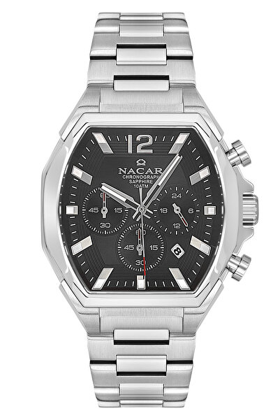 Nacar SAFİR CAM SPOR GÜMÜŞ - SİYAH ERKEK KOL SAATİ NC08-29430744-ABM