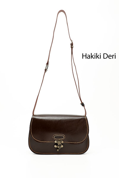 GÖNDERİ(R) حقيبة كتف وحقيبة ساعي بريد نسائية من الجلد الطبيعي باللون البني ال...