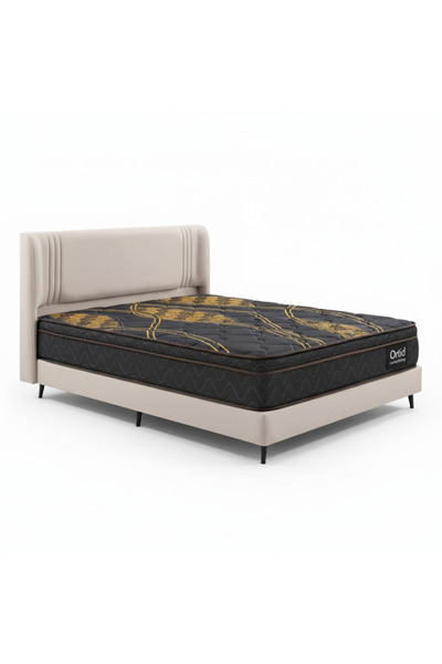 BedBoss Bed Upholstered in Beige Victoria Fabric Solid Wood