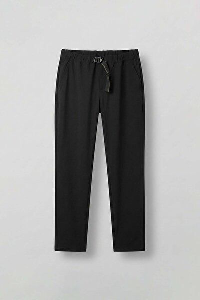 ablukaonline Ανδρικό παντελόνι με ελαστική μέση Tecno Fabric Slim Fit Μαύρο