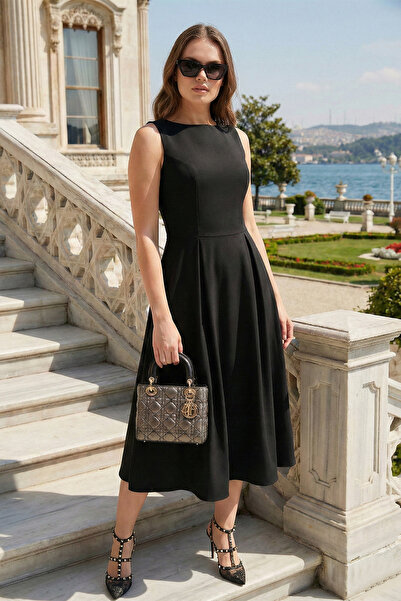 Lela Rochie de seară cu lungime midi, cu guler rotund buzunare, cu pliuri, cu...