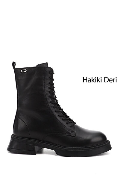 GÖNDERİ(R) Dámské černé kozačky na zip se silnou podrážkou z pravé kůže