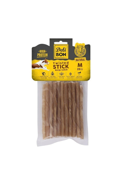 Delibon Orta Boy Deri Burgu Çubuk Köpek Ödülü Naturel 25 Adet