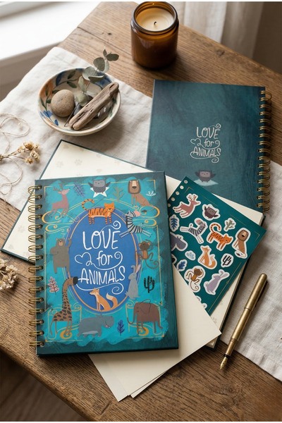 Be Online I Love Animal Collection Stickered Notepad - Hardcover A5 Notebook ...