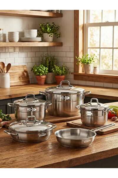 Bonera Sienna İndüksiyon Ocak Uyumlu 9 Parça Çelik Tencere Tava Seti