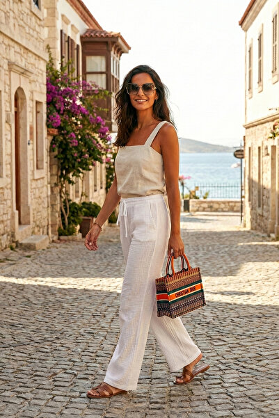 Lela Cotton Relaxed Fit Wide Leg Muslin Trousers Pants 668Yp5502