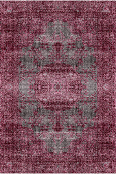 kilim home Bordo Gri Eskitme Görünümlü Klasik Desenli Vintage Şık Salon ve Ot...
