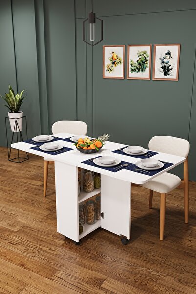 asratrend Lüks Katlanır Mutfak Yemek Masası %100 MDF Pratik Raflı Çalışma Mas...