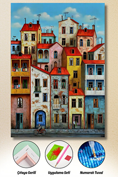 HONDEP 5D Elmas Boyama Seti – Evler | 40x50 cm - Tuvale Gerili Diamond Painti...