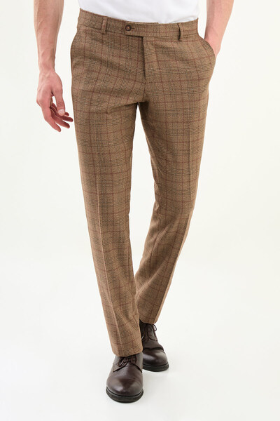 Mcr Pantaloni pentru bărbați clasici slim fit în carouri negru-camel - 38108.22K