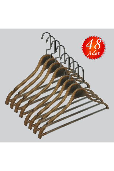 NYN Ahşap (Siyah Nikel Kanca) BARLI Etek, Pantolon, Kombin, Askısı 48 Adet