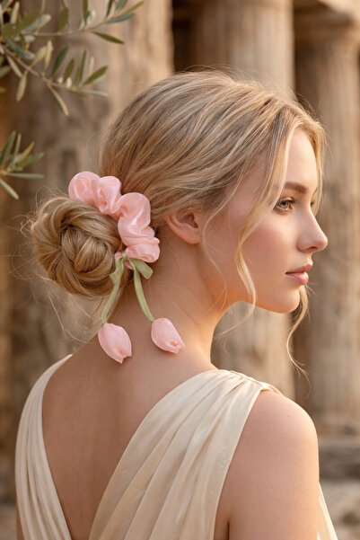 REBORN DESIGN Hanging Tulip Figured Yavruağızı Color 10 cm Satin Bagel Buckle