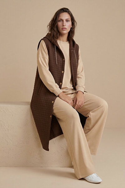 puyeni Düğme Detaylı Kapüşonlu Kapitone Yelek 110Cm