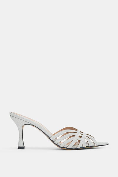 selin shoes حذاء فاليرا نسائي بكعب مفتوح ومقدمة مدببة شبشب - فضي