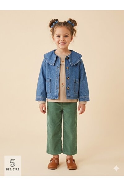 Motebarn Wear Jachetă din denim pentru fete Motebarn, guler tip Peter Pan pie...