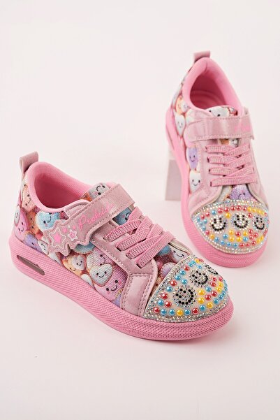 MUGGO Smi̇le Stone Detailed D Patterned Velcro Girls' Lighted Daily S Sneaker...