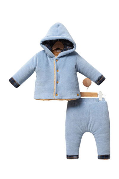 The-kid.co Baby Hooded Blue Knit Set